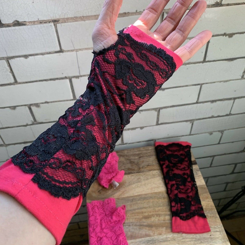Claire’s Long Fingerless Women Lace Gloves Pink Ladies Half Finger Mesh Set Of 2